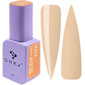 A purple DNKa' Gel Polish Color #0125 bottle with a velvet cap, alongside a swatch of the gel polish color.