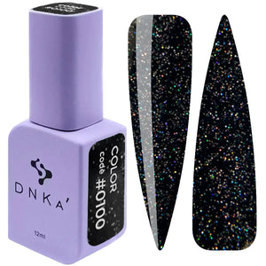 DNKA gel polish bottle with a black glittery 0100