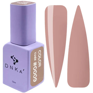 A purple DNKa' Gel Polish bottle with a velvet-like texture and a shade guide label indicating color #0009 nude color