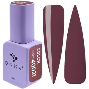 A swatch of DNKa' Gel Polish in color #0021, showing the color and texture of the polish. The polish is a deep purple shade.
