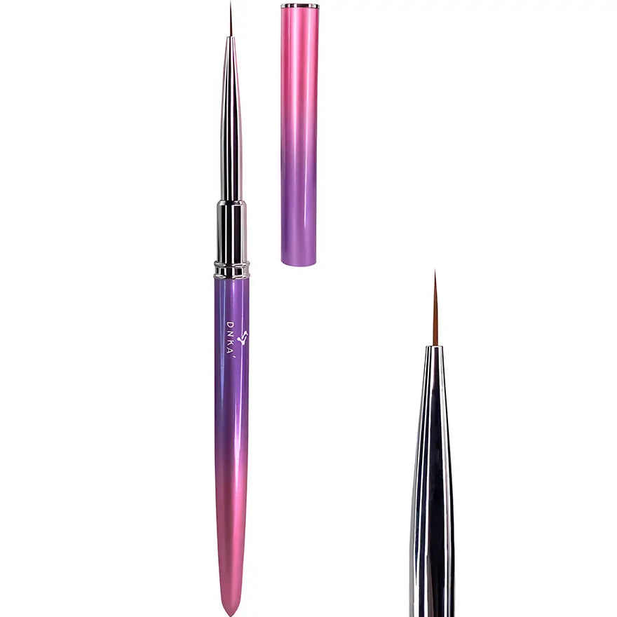 The image shows a DNKa' Liner Brush with a purple handle and a pink to navy gradated brush head, designed for nail art.  8 mm #0001