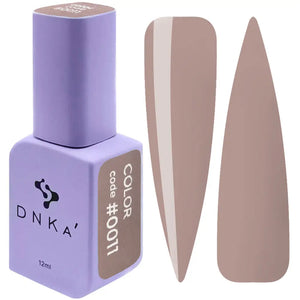 A purple DNKa' Gel Polish bottle with a velvet-like texture and a shade guide label indicating color #0011 nude color