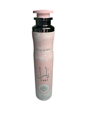 Pink bottle with floral design and 'Yara' branding on a white background