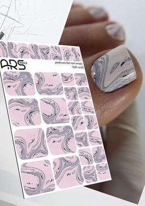 Marble patterned nail art foil sheet with a close-up of nails wearing the design.