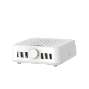 A white Saeyang Levent dust collector with HEPA filter, designed for nail salon environments to efficiently remove nail dust and debris.
