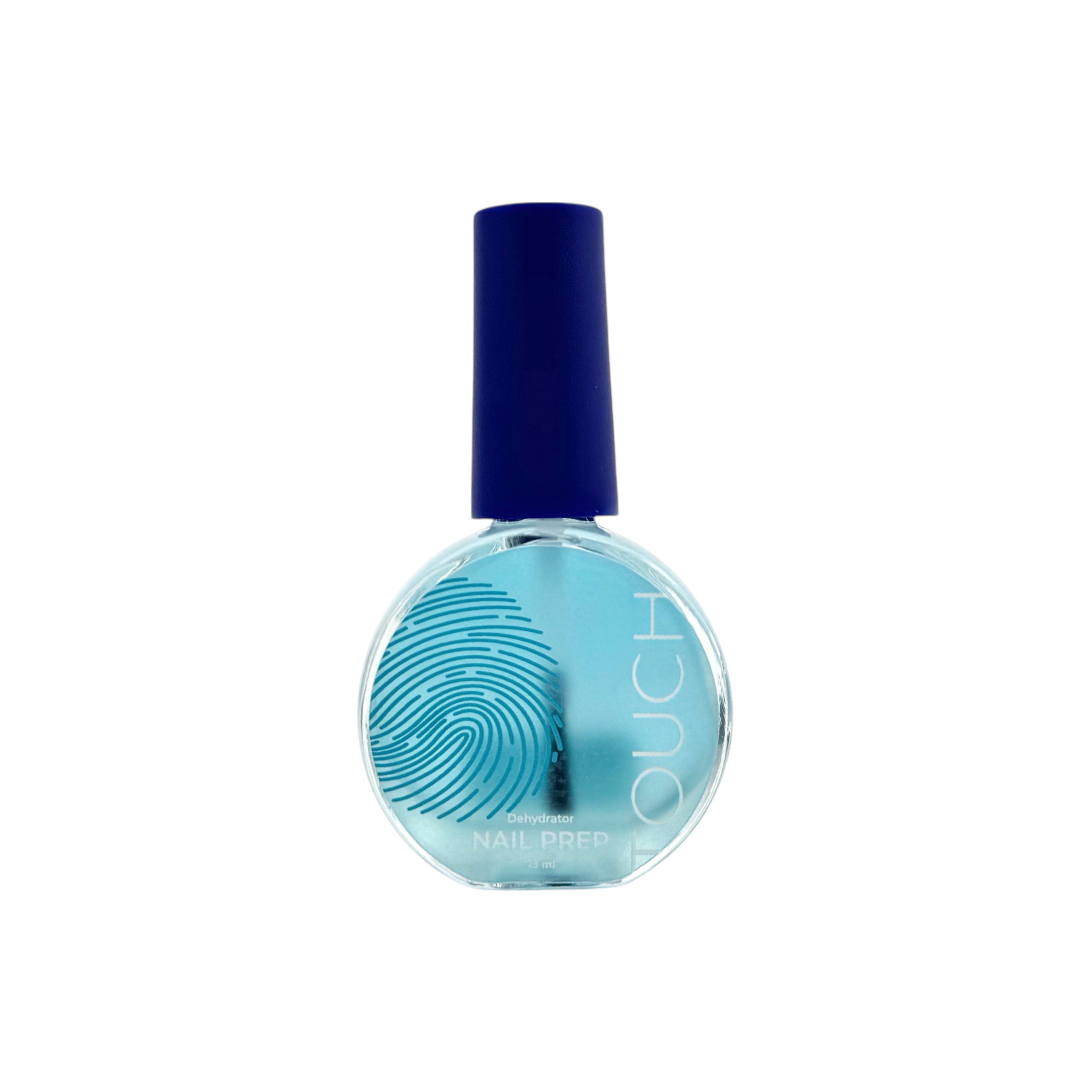 Blue nail polish bottle with a blue cap on a white background