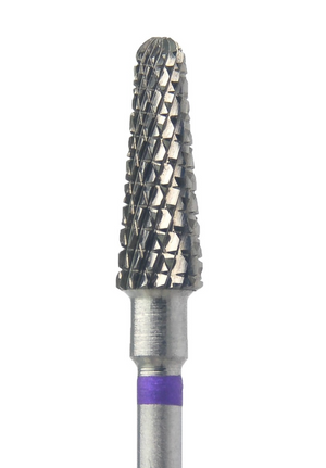 A carbide nail drill bit with a conical shape and lilac band near the base. "Cone" (lilac ring) ø4,5 mm