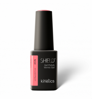 A bottle of Kinetics #576 Shield Professional Gel Polish in a pink shade, labeled with the brand name and the color number.