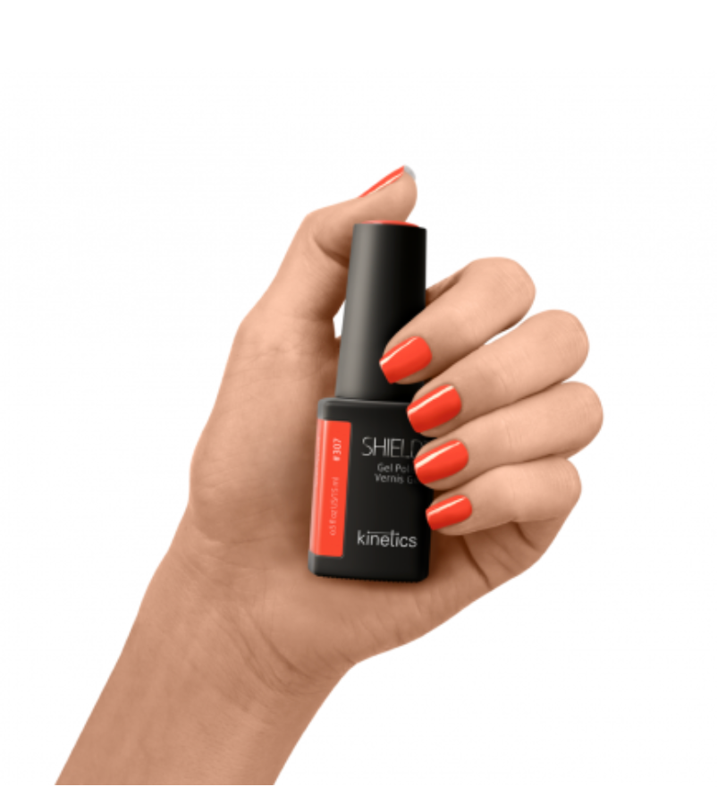 Kinetics #307 Spritz Aperol gel polish orange color in black bottle