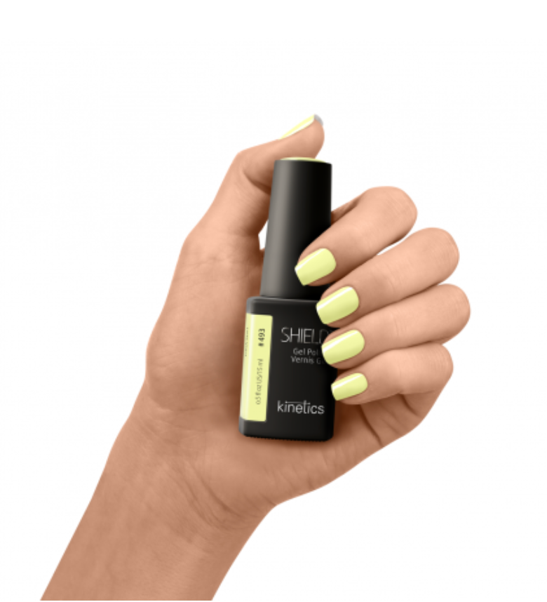 Kinetics #493 Fresh start. A bottle of SHIELD professional gel polish yellow colour