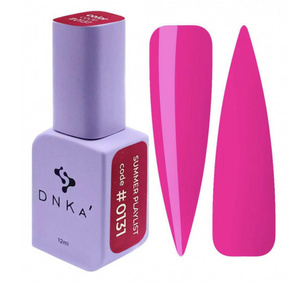 A bottle of DNKa' Gel Polish in color #0131 with a pinkish-purple shade, alongside a set of application brushes. The bottle has a soft touch velvet finish and displays the brand and shade number.