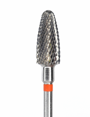 A carbide nail drill bit with a red ring at the base, approximately 6.0 mm in diameter, designed for pedicure and nail polish removal.