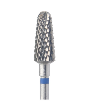 Carbide nail drill bit with a blue ring, ø6.0 mm in size, designed for a universal fit in nail drills and rounded tip for easy maneuvering.