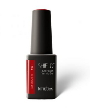 Dark red gel polish color of Kinetics brand on white background
