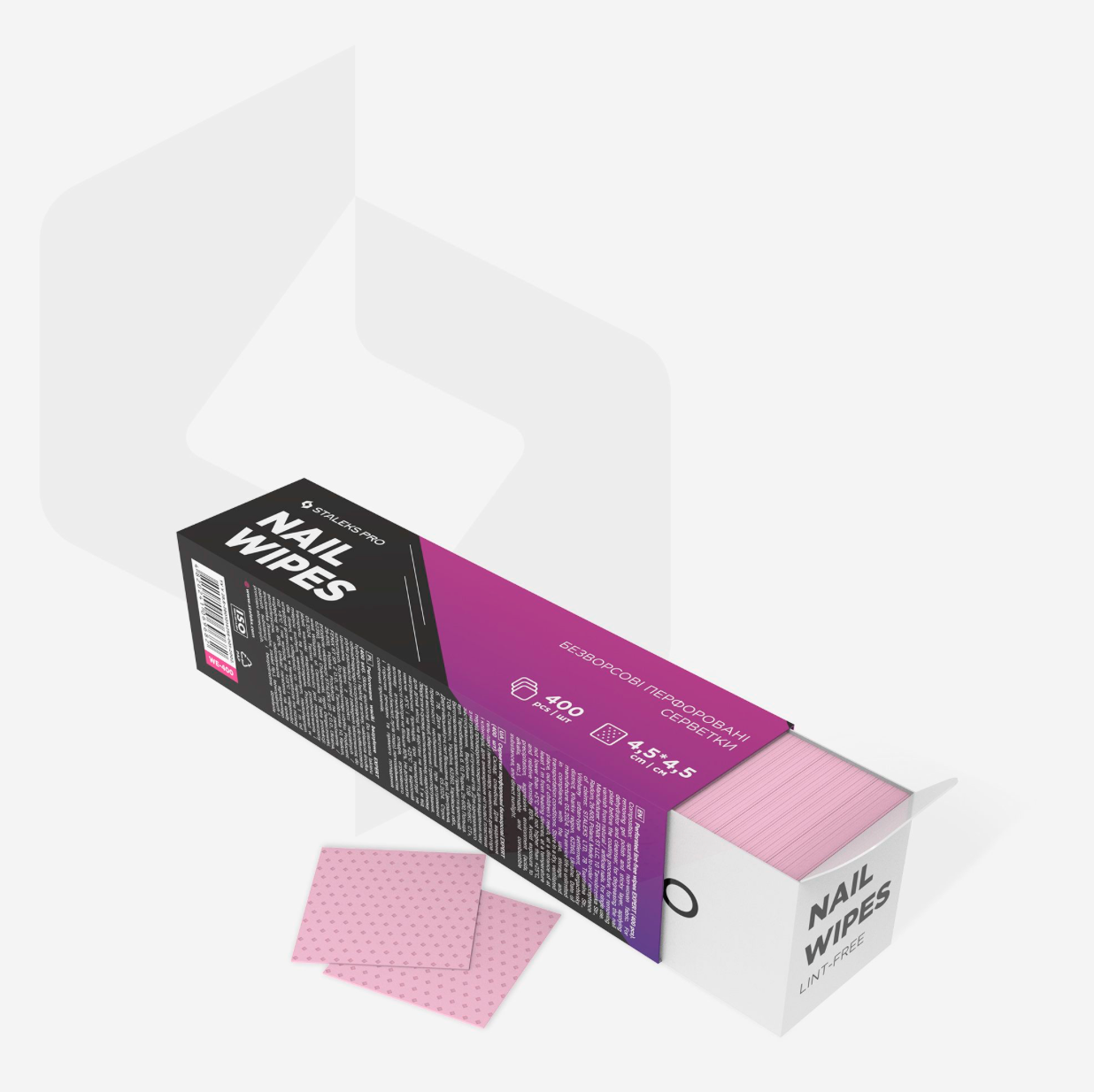 Box of nail wipes with pink on a white background