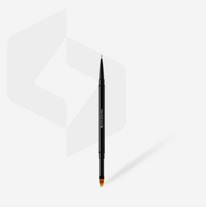 Black makeup brush with brown bristle tip on a white background