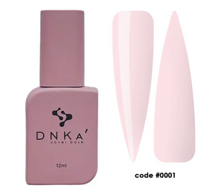 DNKA nail polish bottle with a cover base and two pink nail samples on a white background, DNKa' Fast Gel #0001 Euterpe