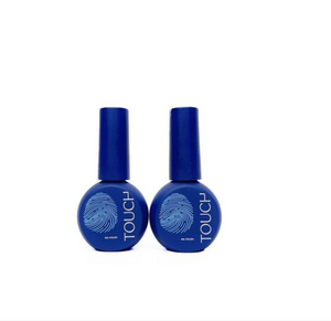 Two blue nail polish bottles with 'Touch' branding on a white background