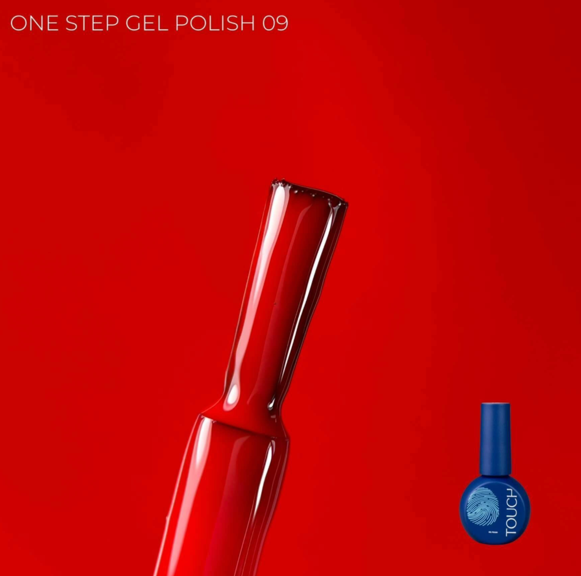 Red nail polish bottle with a blue bottle labeled 'HOUR' on a red background