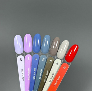 Set of gel nail polish colors on a gray background