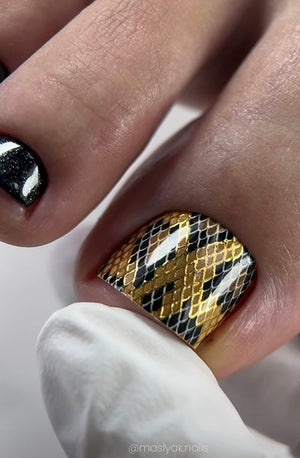 Pedicure nail wraps python gold color