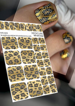 Pedicure nail wraps python gold color