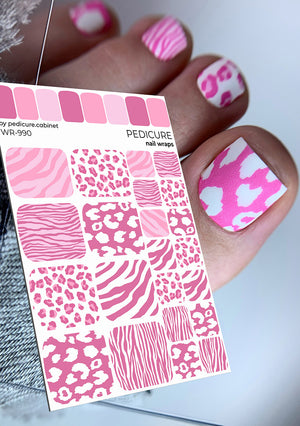 Sheet of pink nail wraps with matching designs on nails