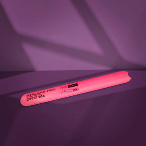 A pink plastic nail file base with beveled edges, marked with the brand STALEKS PRO and the model EXPERT 20s.