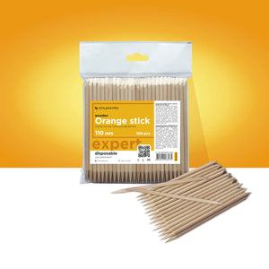A pack of orange sticks used for manicure purposes, made from natural wood and intended for single use.