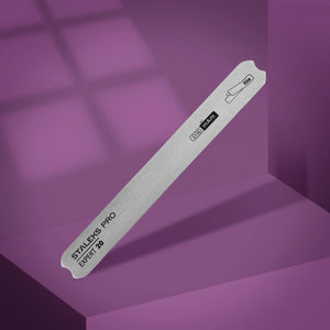 A metal nail file base with a straight shape, marked with the brand 'Staleks PRO' and the model 'NAIL FILE EXPERT 20'.