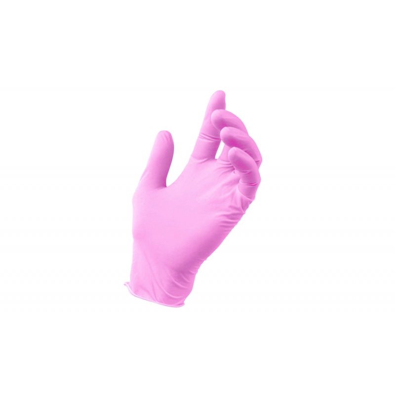 A single pink nitrile glove displayed in a worn position against a white background. Nitrile Gloves Pink M - (100 pcs)