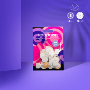 A pack of white refill pads for pedicure discs, labeled as 'PODODISC STALEKS PRO' with 80 grit, in a pack of 50 pieces.