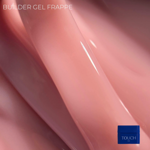 Close-up of pink TOUCH Builder Gel Frappe showing glossy texture and smooth application