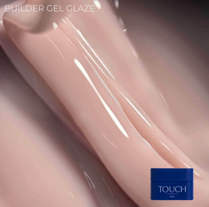 Pink gel glaze with a blue container labeled 'TOUCH' on a pink background