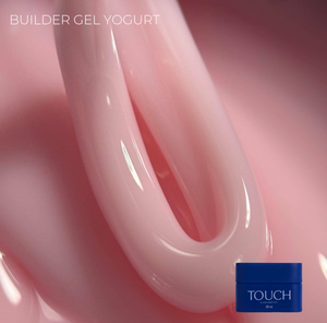 Close-up of pink TOUCH Builder Gel Yogurt showing glossy texture and smooth application
