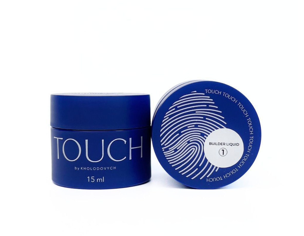 Blue cosmetic jar and cap with 'TOUCH' branding on a white background