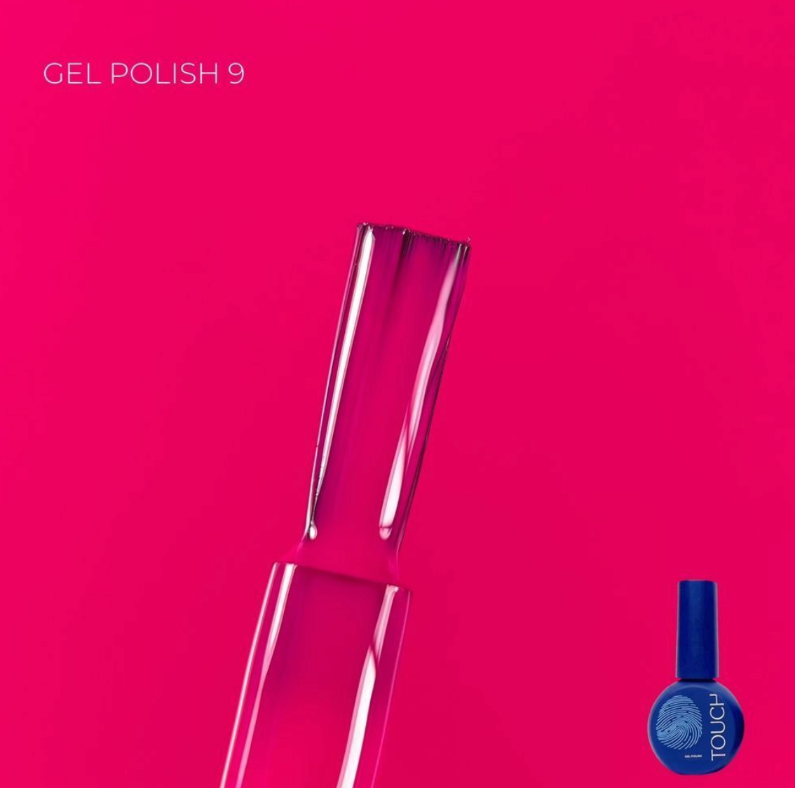 Purple gel polish bottle with reflection on a pink background