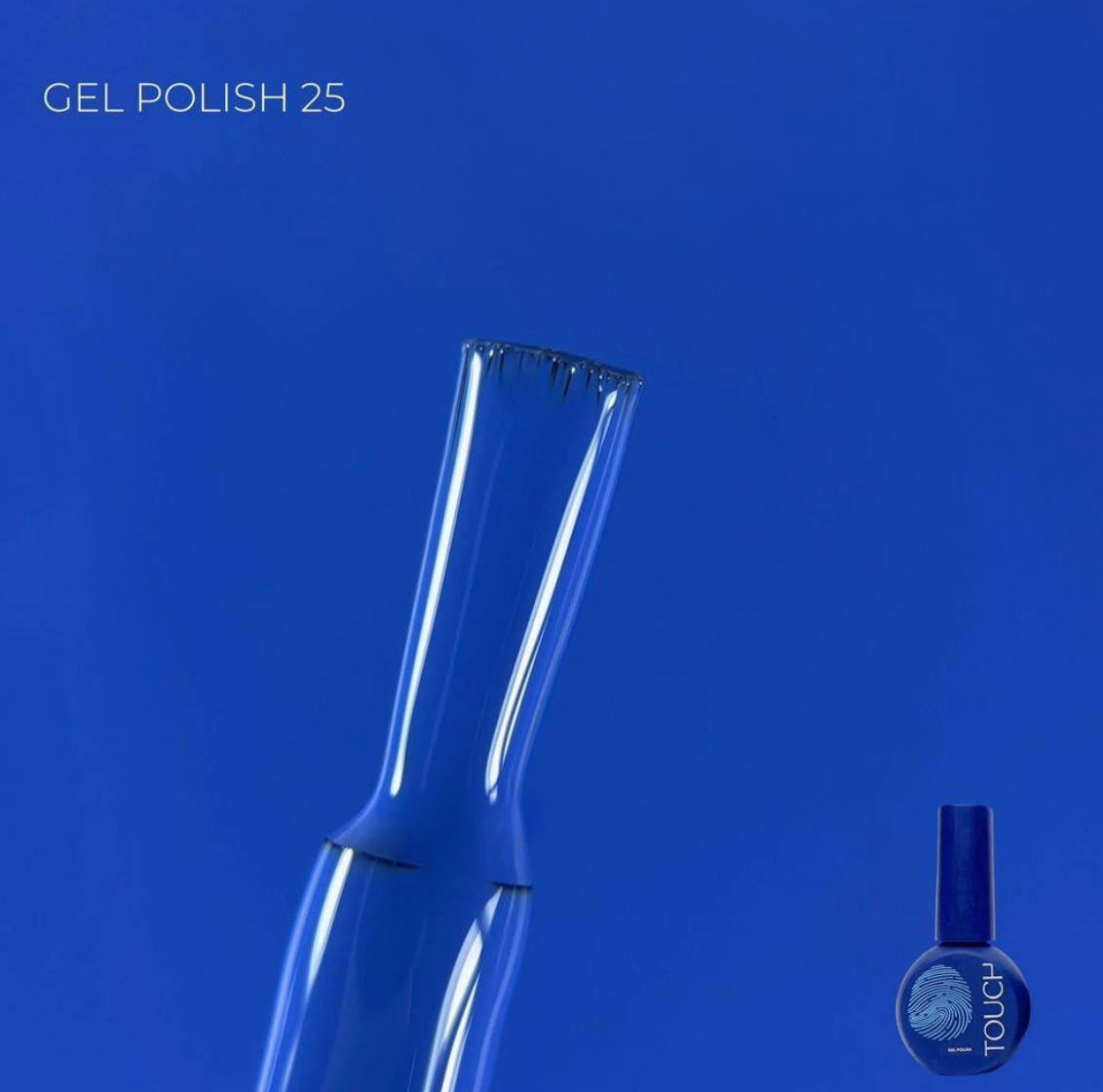 Blue gel polish bottle with a brush on a blue background