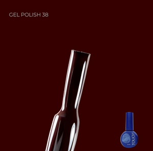 Gel polish bottle with a dark brown background and 'Touch' brand visible.