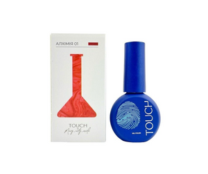 Blue nail polish bottle with packaging on a white background