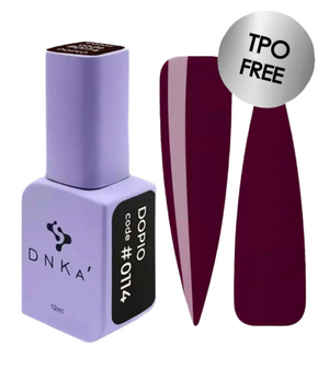 DNKA gel polish bottle #0114 with a maroon nail and 'TPO FREE' label on a white background
