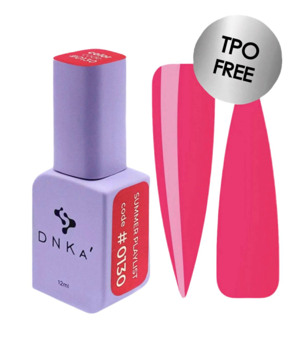 DNKA gel nail polish bottle with a pink nail file on a white background #0130