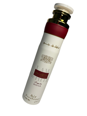 Air freshener bottle with white and red design on a white background