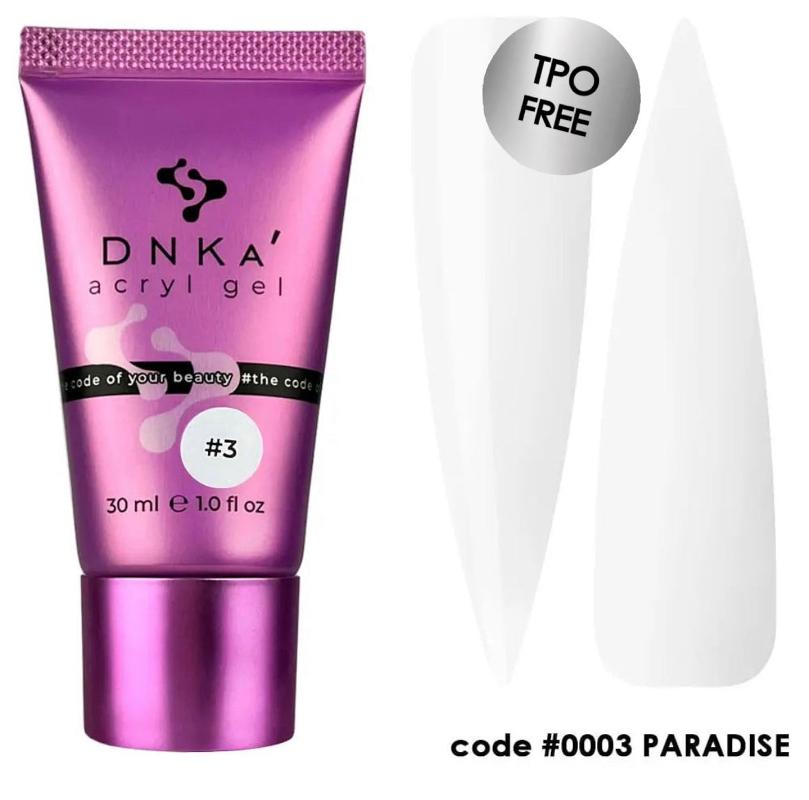 Pink DNKA acryl gel tube with a white cap on a white background