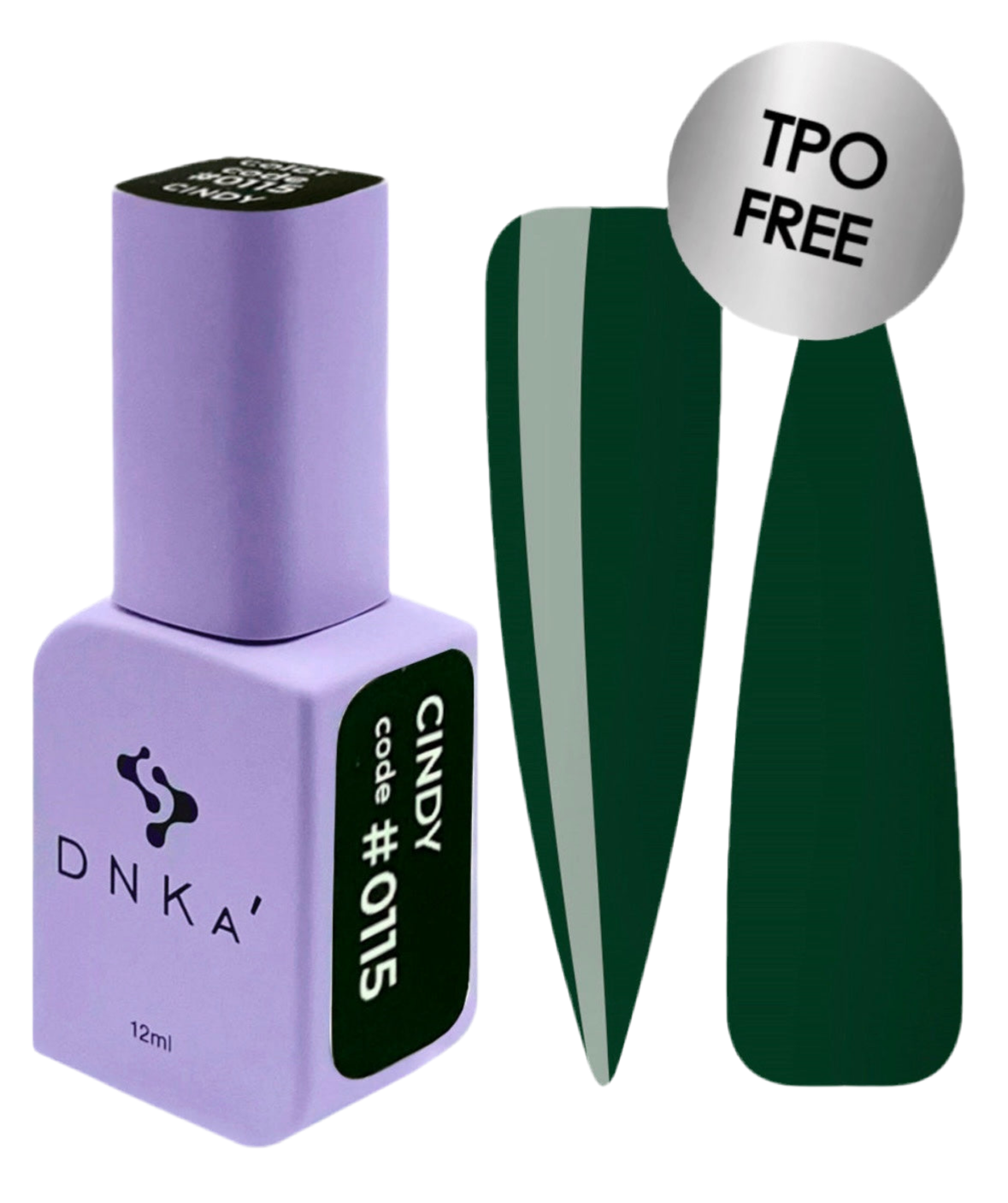 DNKA nail polish bottle with green nail sample #0115 Cindy and 'TPO FREE' label on a white background