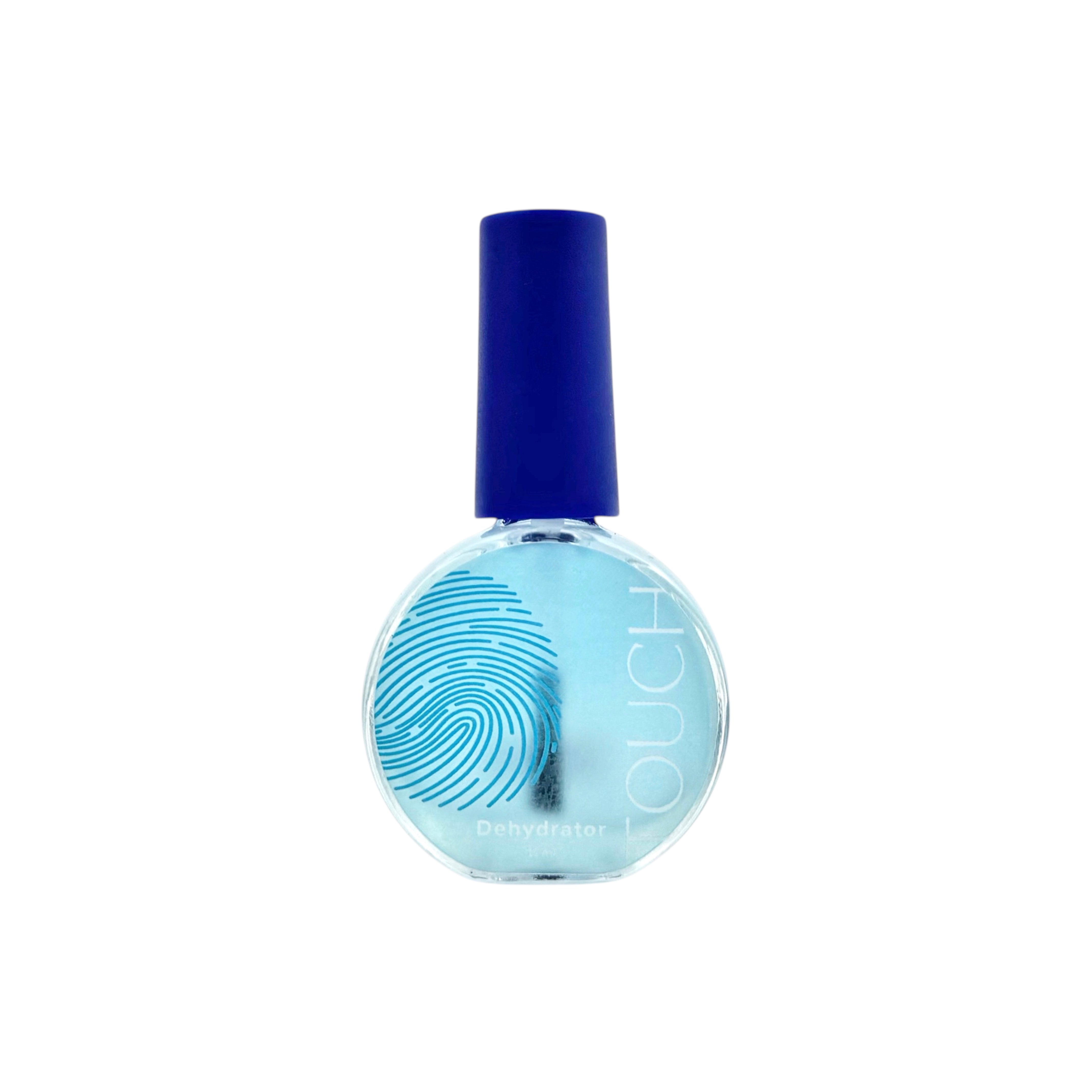 Blue nail polish bottle with a blue cap on a white background