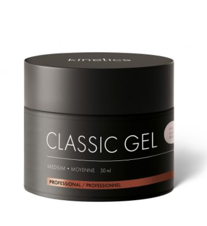 Jar of Kinetics Classic Gel on a white background. Light sand color