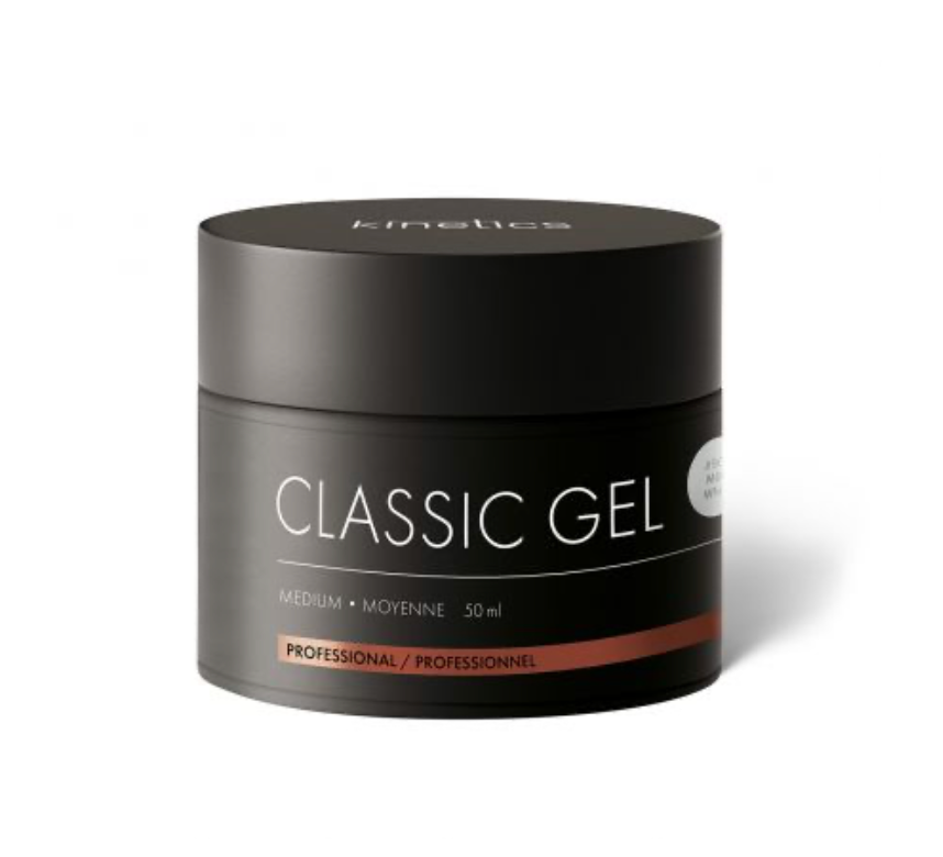 Black jar of Kinetics Classic Gel on a white background
