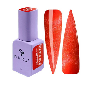 DNKA nail polish bottle with red glittery nails on a white background