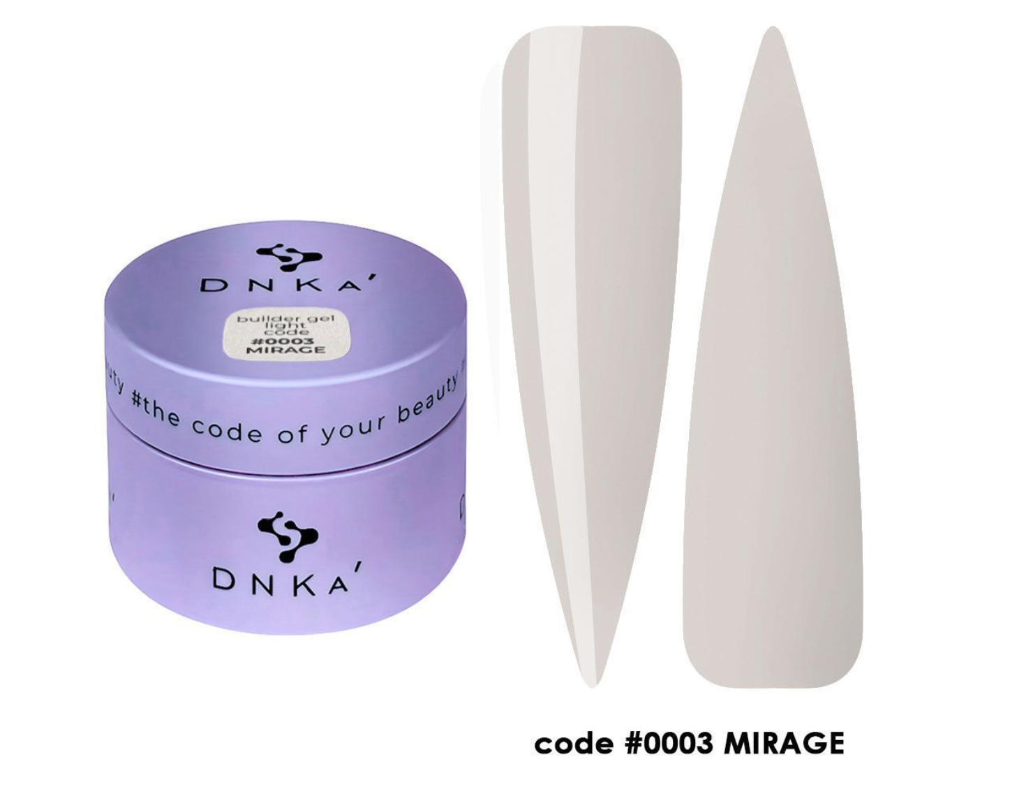 DNKA beauty product packaging with a jar and two white nail forms on a white background